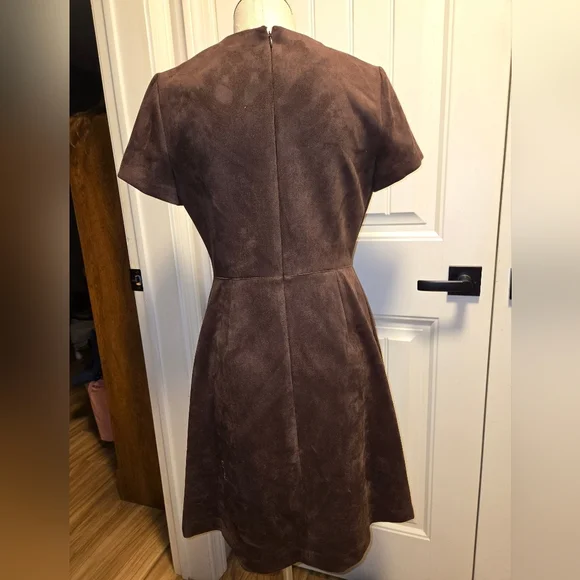 Calvin Klein Faux Suede O Ring A Line Midi Dress Womens Size 6 Chocolate Brown - Picture 4 of 11